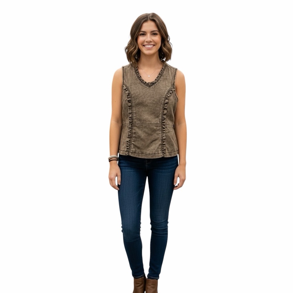 Dollhouse Outerwear Women's Faux Leather Sleeveless‎ Top Tan Brown Sz Medium NEW